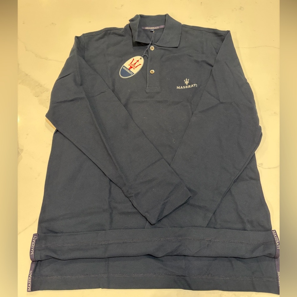 Maserati Men's Navy Blue Polo Shirt, long sleeves, size A, new with tags.